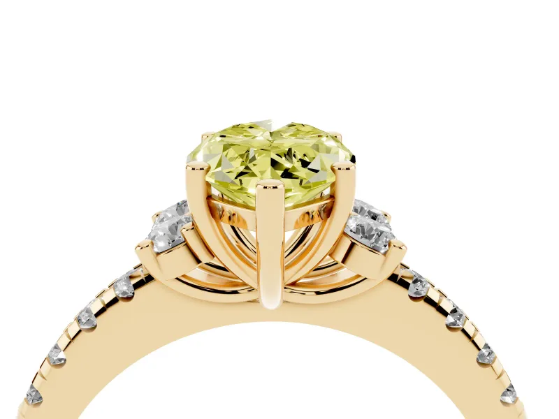 Marquise Side Stone Engagement Ring Setting for a Fancy Yellow Lab-Grown Diamond | Pave Band | Yellow Gold