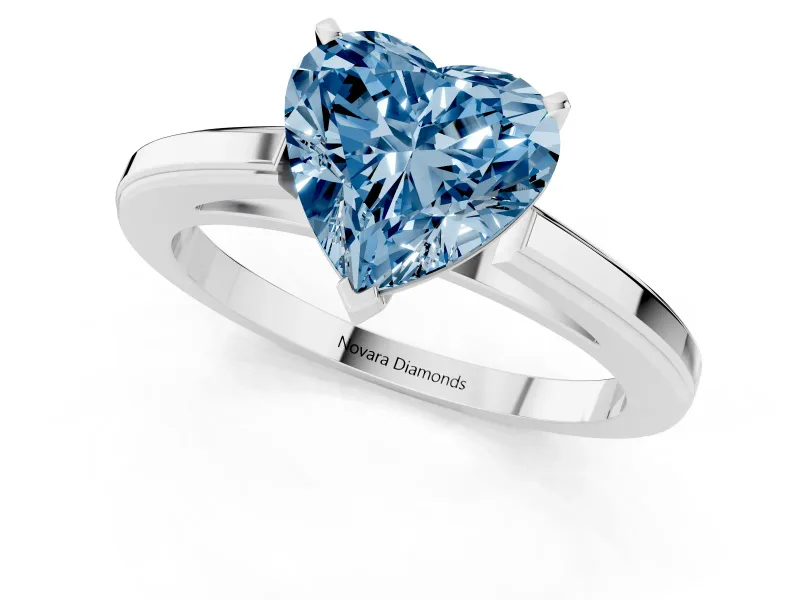 Heart-Shaped Solitaire Engagement Ring Setting for a Fancy Blue Lab-Grown Diamond | Stepped Flat Band | Sterling Silver