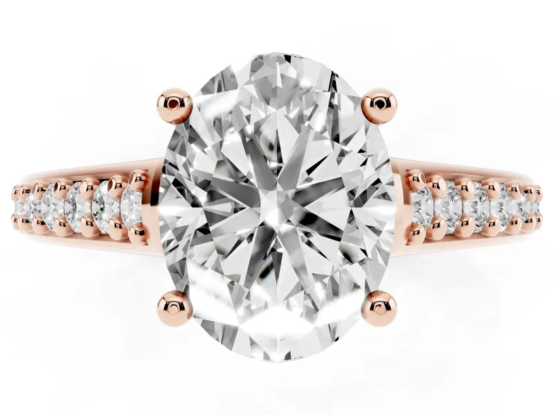 Oval Graduated Pave Cathedral Solitaire Engagement Ring Setting | Scroll Cut-Outs | Rose Gold