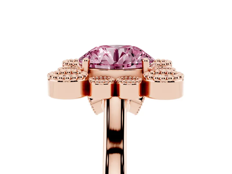 Round Milgrain Cluster Halo Engagement Ring Setting for a Fancy Pink Lab-Grown Diamond | Plain Band | Rose Gold