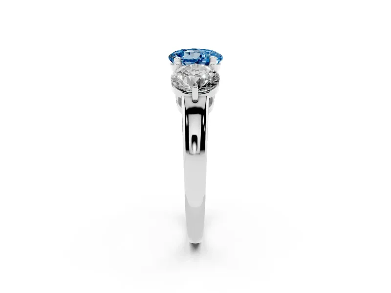 Round Three Stone Engagement Ring Setting for a Fancy Blue Lab-Grown Diamond | Large Round Side Stones | Platinum