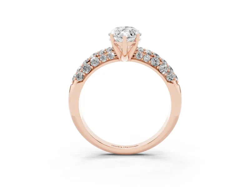 Marquise Multi Row Pave Solitaire Engagement Ring Setting | Domed Shoulders | Rose Gold
