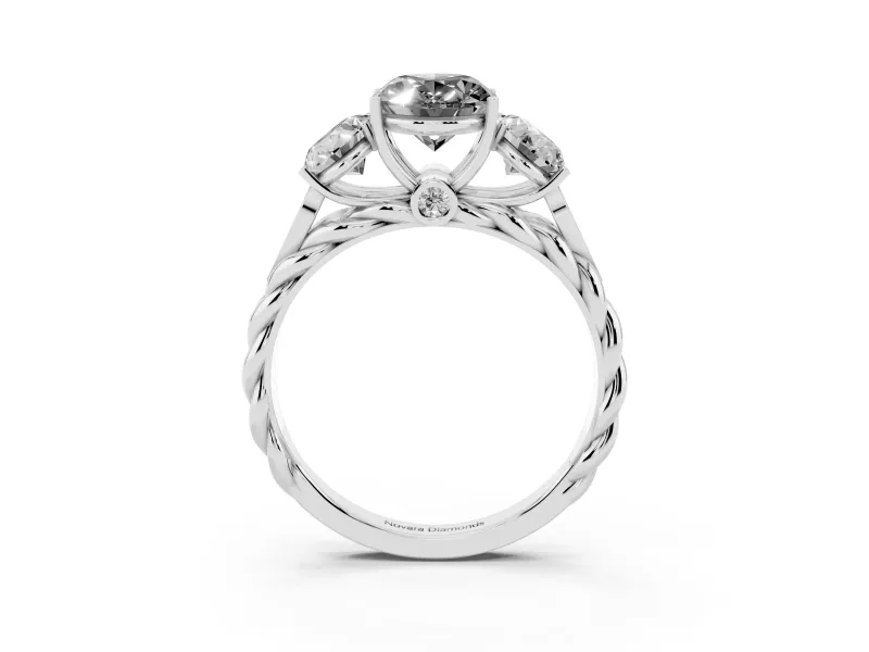 Oval Three Stone Engagement Ring Setting for a Black Center | Braided Band | Sterling Silver
