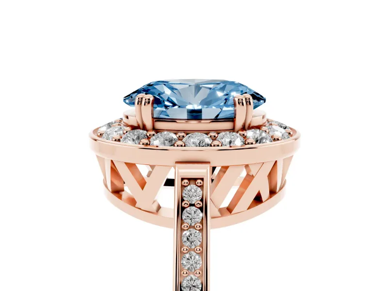 Oval Halo Engagement Ring Setting for a Fancy Blue Lab-Grown Diamond | Polished Halo Rim | Rose Gold