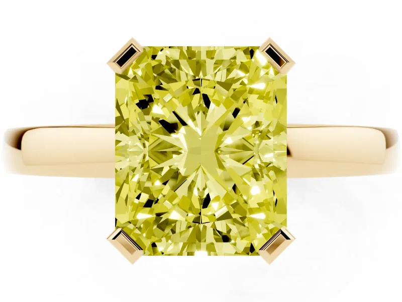Radiant Cut Solitaire Engagement Ring Setting for a Fancy Yellow Lab-Grown Diamond | Flat Tab Prongs | Yellow Gold