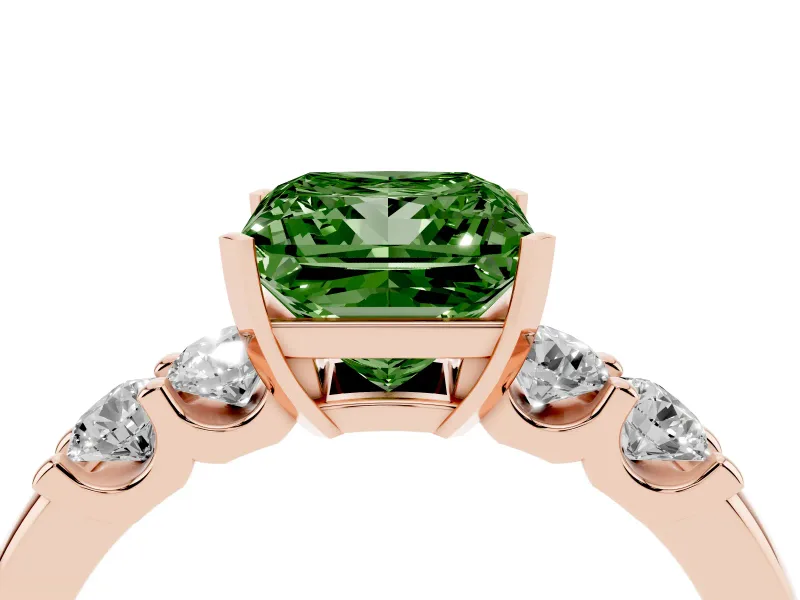 Princess Cut Five Stone Engagement Ring Setting for a Fancy Green Lab-Grown Diamond | Rose Gold