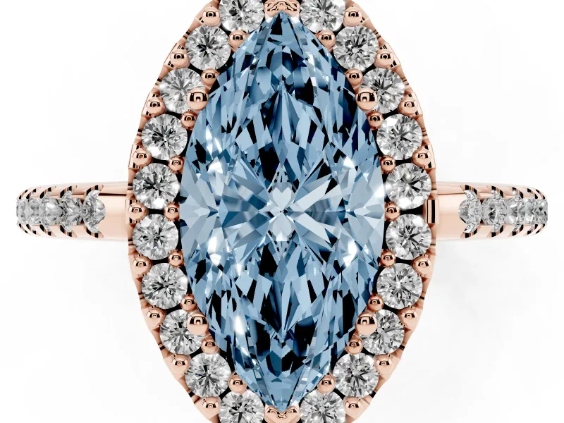 Marquise Pave Halo Engagement Ring Setting for a Fancy Blue Lab-Grown Diamond | Pave Band | Rose Gold