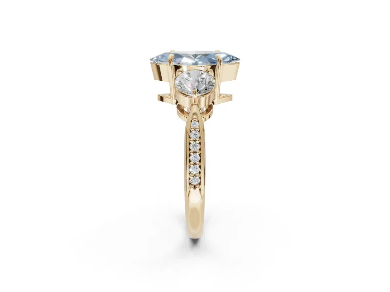 Marquise Three Stone Engagement Ring Setting for a Fancy Blue Lab-Grown Diamond | Tapered Pave Band | Yellow Gold