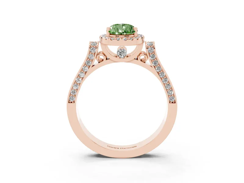 Pear-Shaped Halo Engagement Ring Setting for a Fancy Green Lab-Grown Diamond | Pavé Panel Shoulders | Rose Gold