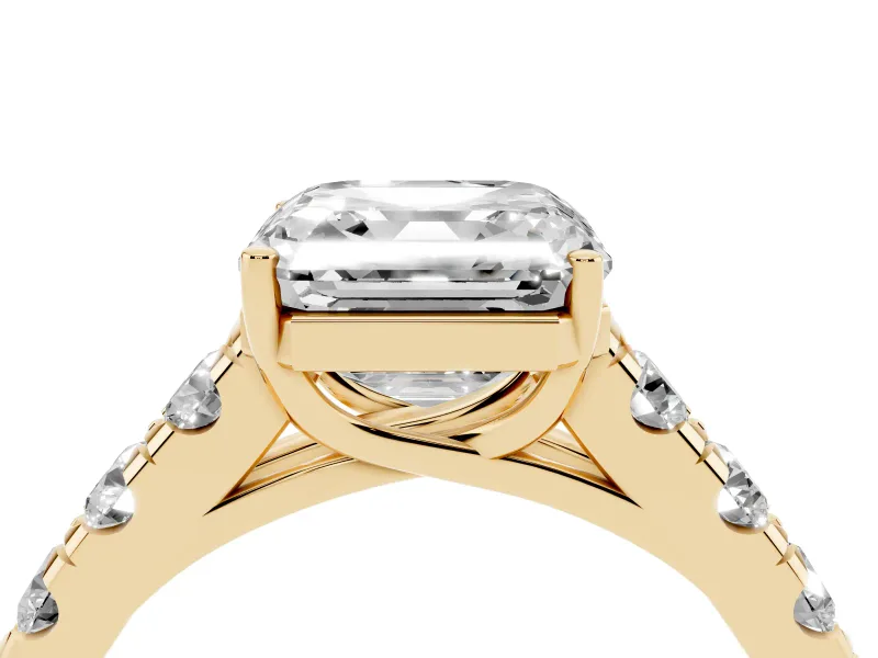 Asscher Cut Cut-Down Side Stone Engagement Ring Setting | Scalloped Shoulders | Yellow Gold