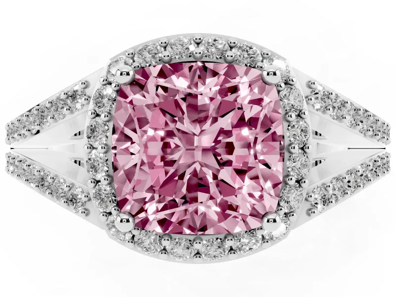 Cushion Cut Split Shank Halo Engagement Ring Setting for a Fancy Pink Lab-Grown Diamond | Platinum