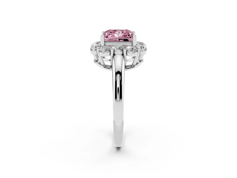 Princess Cut Graduated Milgrain Halo Engagement Ring Setting for a Fancy Pink Lab-Grown Diamond | Sterling Silver