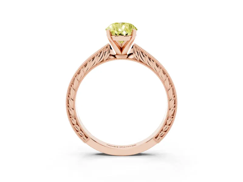 Pear-Shaped Engraved Engagement Ring Setting for a Fancy Yellow Lab-Grown Diamond | Rose Gold