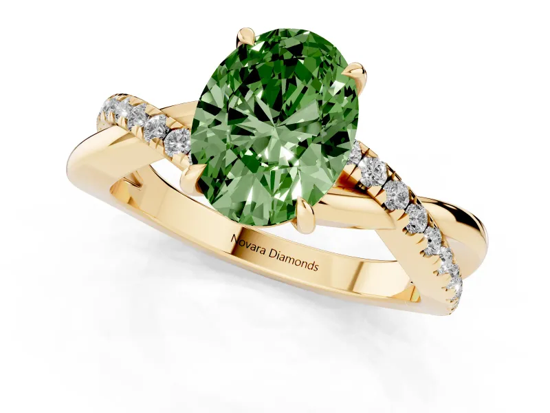 Oval Crossover Engagement Ring Setting for a Fancy Green Lab-Grown Diamond | Yellow Gold