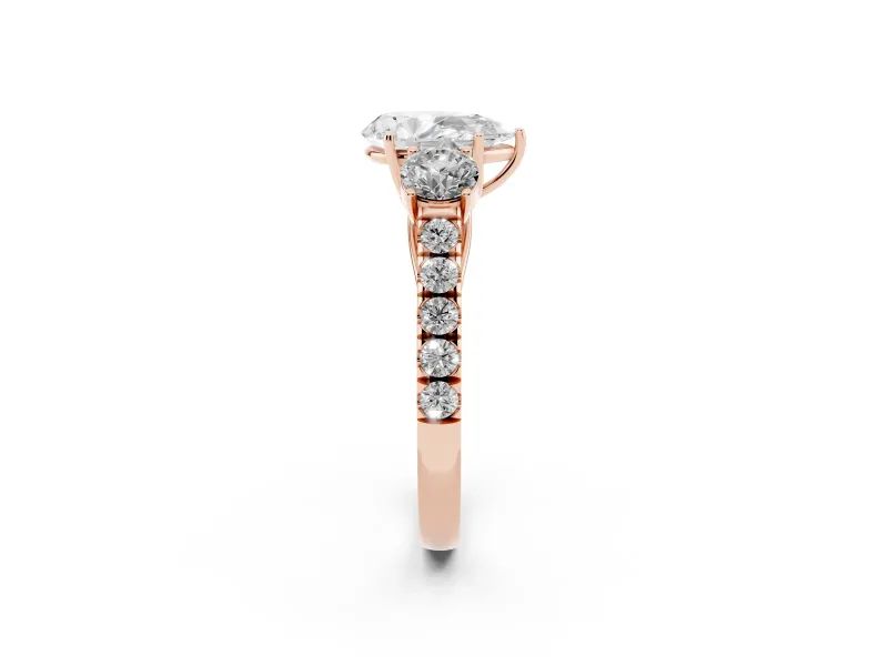 Pear-Shaped Three Stone Engagement Ring Setting | Pave Shoulders | Rose Gold