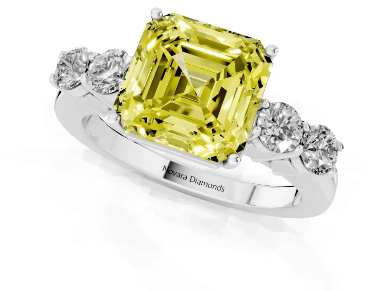 Asscher Cut Close Set Five Stone Engagement Ring Setting for a Fancy Yellow Lab-Grown Diamond | Sterling Silver