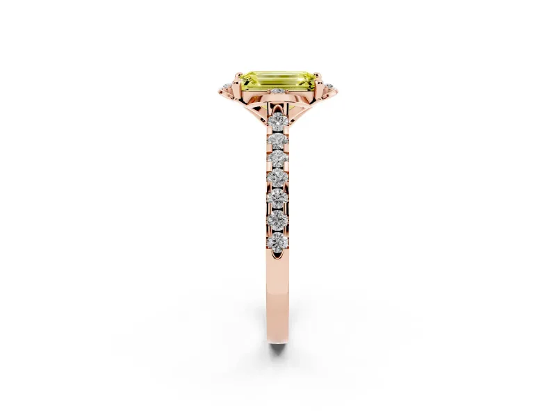 Emerald Cut Floral Petal Engagement Ring Setting for a Fancy Yellow Lab-Grown Diamond | Petal Accents | Rose Gold