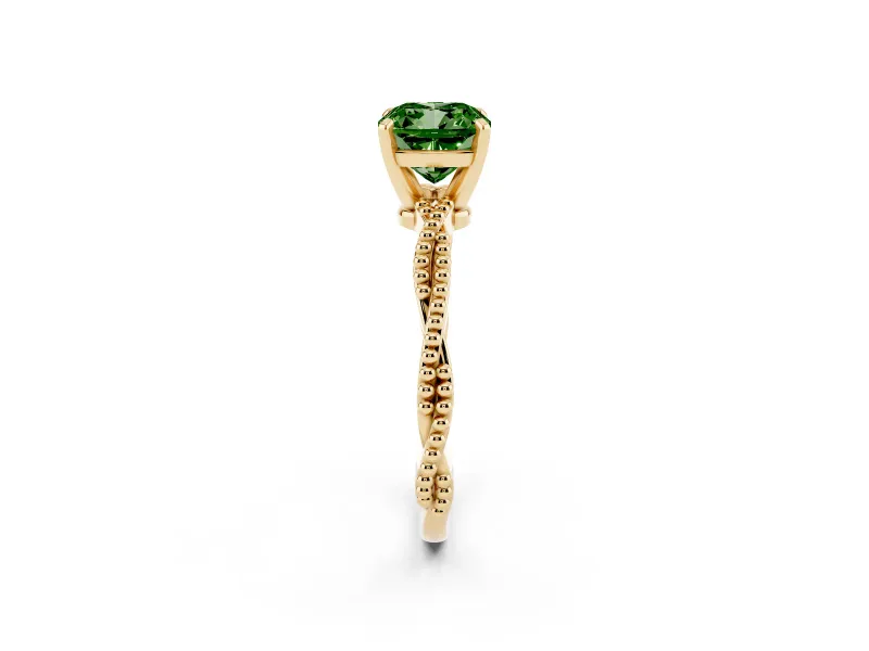 Cushion Cut Twisted Engagement Ring Setting for a Fancy Green Lab-Grown Diamond | Beaded Twist | Yellow Gold