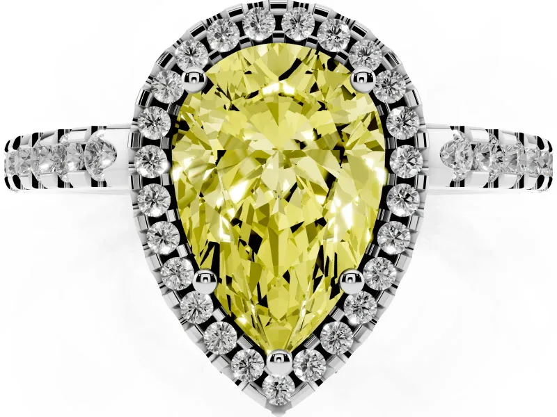 Pear-Shaped Pave Halo Engagement Ring Setting for a Fancy Yellow Lab-Grown Diamond | Platinum