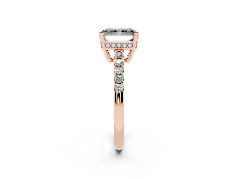 Radiant Cut Hidden Halo Engagement Ring Setting for a Black Center | Rose Gold