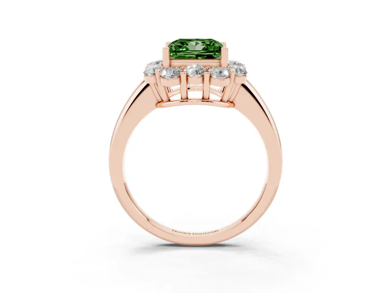 Princess Cut Graduated Milgrain Halo Engagement Ring Setting for a Fancy Green Lab-Grown Diamond | Rose Gold