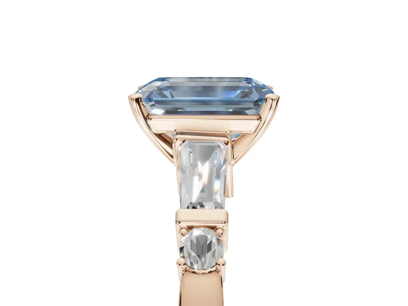 Emerald Cut Tapered Baguette Engagement Ring Setting for a Fancy Blue Lab-Grown Diamond | Rose Gold