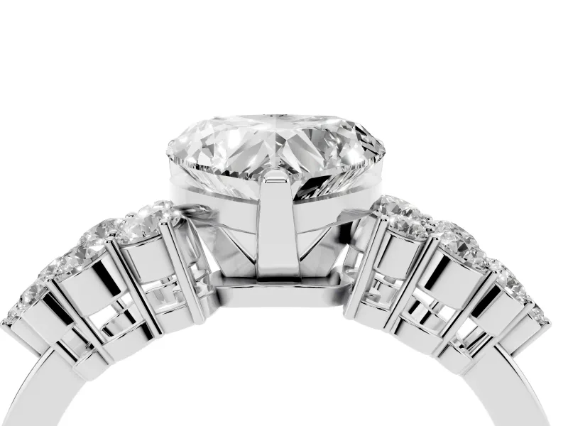 Heart Cut Diamond Cluster Engagement Ring Set in White gold with Pavé Band and Prong Setting