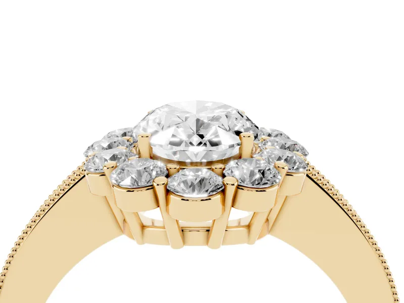 Oval Vintage Halo Engagement Ring Setting | Milgrain Channel Band | Yellow Gold
