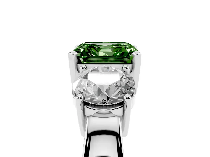 Asscher Cut Three Stone Engagement Ring Setting for a Fancy Green Lab-Grown Diamond | Wide Plain Band | Platinum
