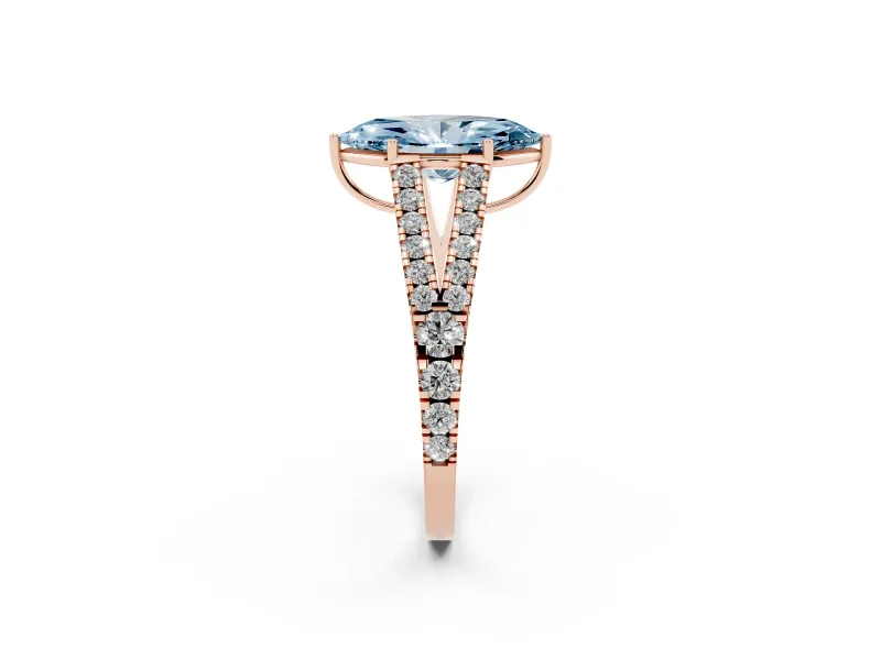 Marquise Graduated Split Shank Engagement Ring Setting for a Fancy Blue Lab-Grown Diamond | Rose Gold