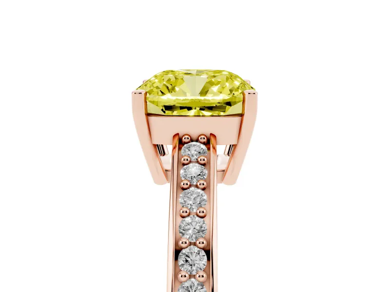 Cushion Cut Pave Solitaire Engagement Ring Setting for a Fancy Yellow Lab-Grown Diamond | Accented Basket | Rose Gold