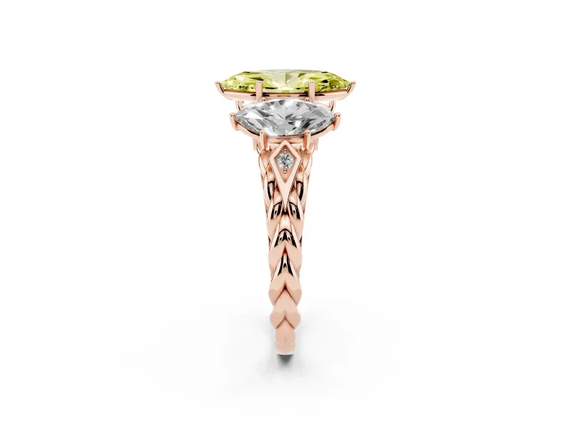 Marquise Three Stone Engagement Ring Setting for a Fancy Yellow Lab-Grown Diamond | Braided Band | Rose Gold