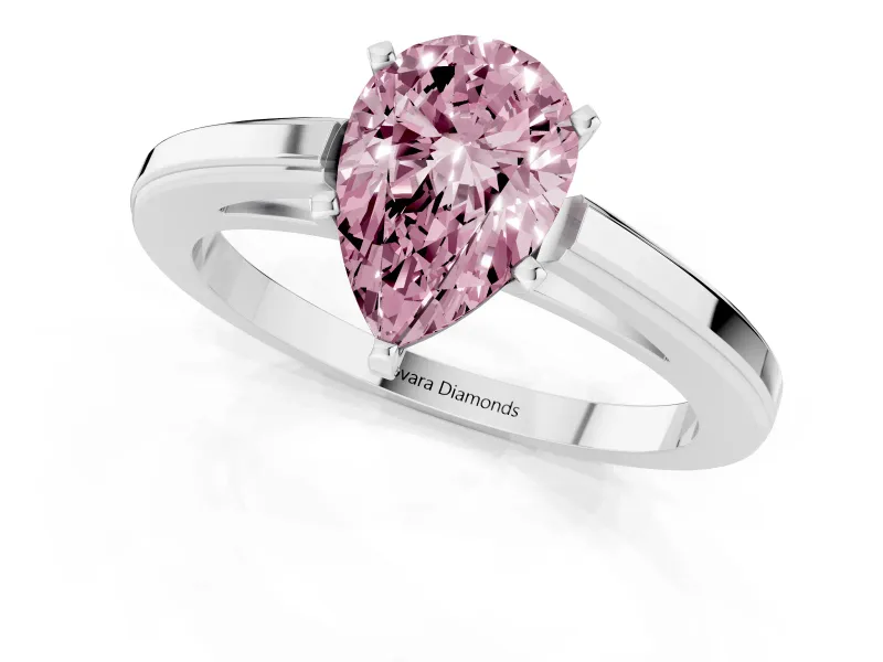 Fancy Pink Pear Cut Diamond Solitaire Ring Set in White gold with Prong Setting and Classic Band