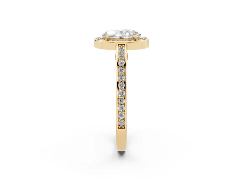 Oval Sectioned Halo Engagement Ring Setting | Pavé Gallery and Band | Yellow Gold