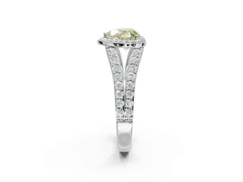 Heart-Shaped Halo Pavé Engagement Ring Setting for a Fancy Yellow Lab-Grown Diamond | Narrow Split Shank | Platinum