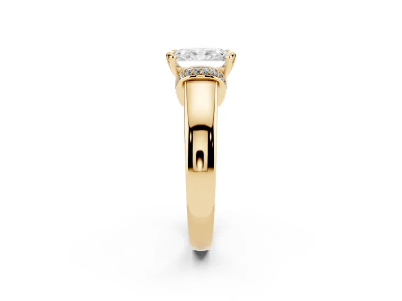 Radiant Cut Pavé Collar Solitaire Engagement Ring Setting | Wide Polished Band | Yellow Gold
