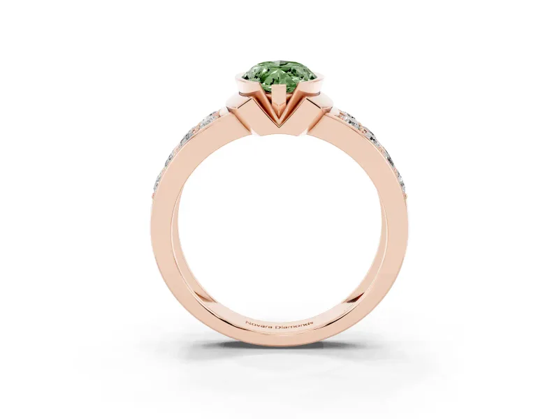 Marquise Half Bezel Engagement Ring Setting for a Fancy Green Lab-Grown Diamond | Double Row Channel Band | Rose Gold