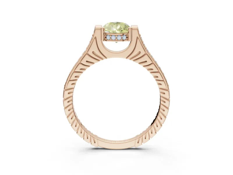 Pear-Shaped Vintage Cathedral Engagement Ring Setting for a Fancy Yellow Lab-Grown Diamond | Carved Band | Rose Gold