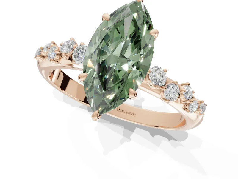 Marquise Graduated Solitaire Engagement Ring Setting for a Fancy Green Lab-Grown Diamond | Rose Gold