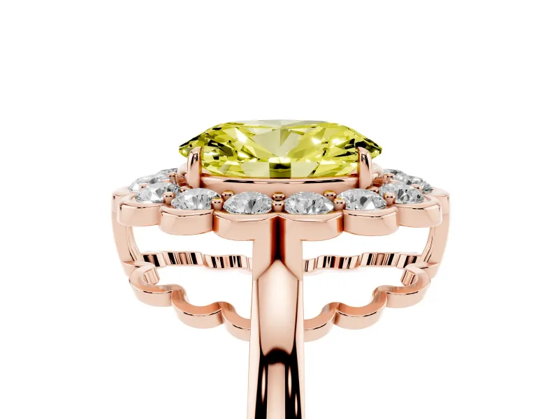 Oval Scalloped Cluster Halo Engagement Ring Setting for a Fancy Yellow Lab-Grown Diamond | Plain Band | Rose Gold