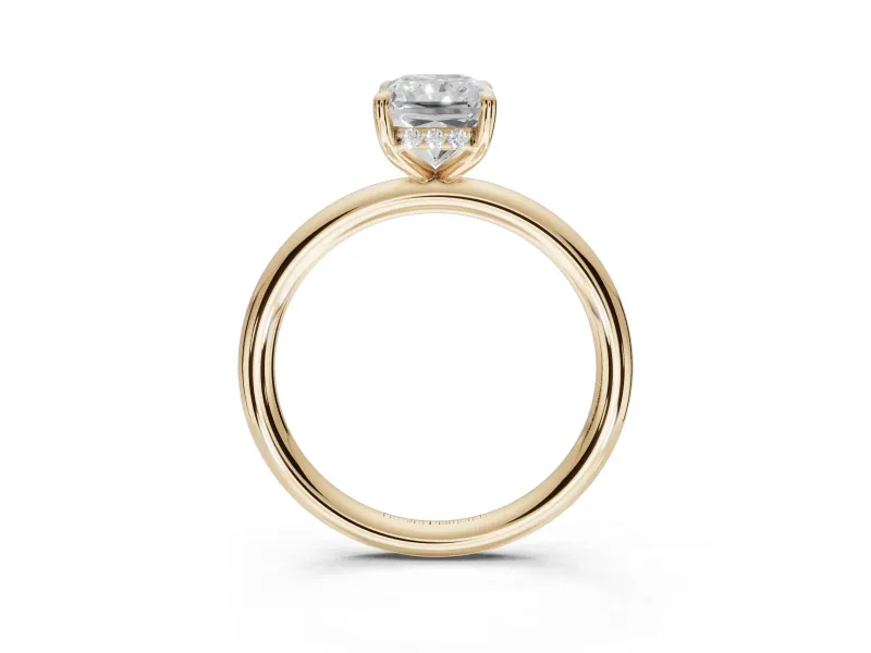 Radiant Cut Hidden Halo Engagement Ring Setting | Thin Plain Band | Yellow Gold
