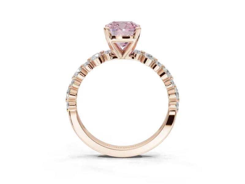 Cushion Cut Pavé Solitaire Engagement Ring Setting for a Fancy Pink Lab-Grown Diamond | Alternating Accents | Rose Gold