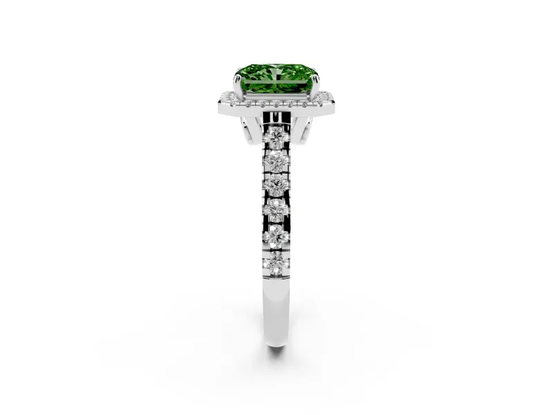 Radiant Cut Accented Halo Engagement Ring Setting for a Fancy Green Lab-Grown Diamond | Platinum