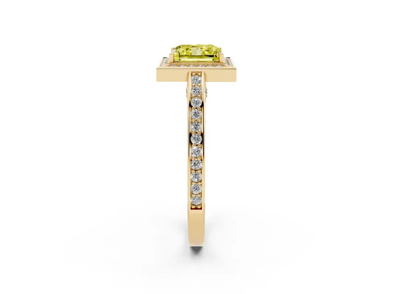 Princess Cut Sectioned Halo Engagement Ring Setting for a Fancy Yellow Lab-Grown Diamond | Yellow Gold