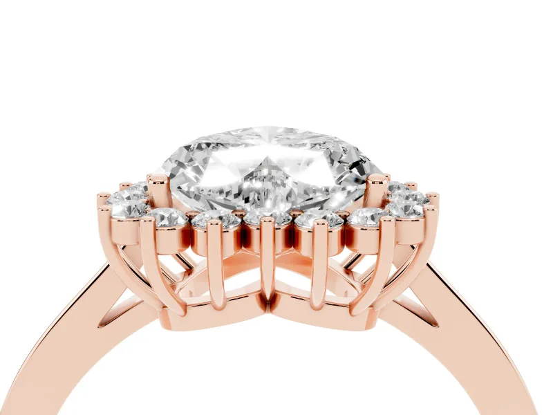 Heart Cut Diamond Halo Ring Set in Rose gold with Round Halo and Smooth Solitaire Band