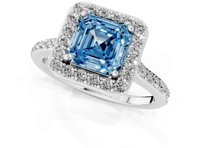 Asscher Cut Halo Engagement Ring Setting for a Fancy Blue Lab-Grown Diamond | Sterling Silver - Design NV-24729