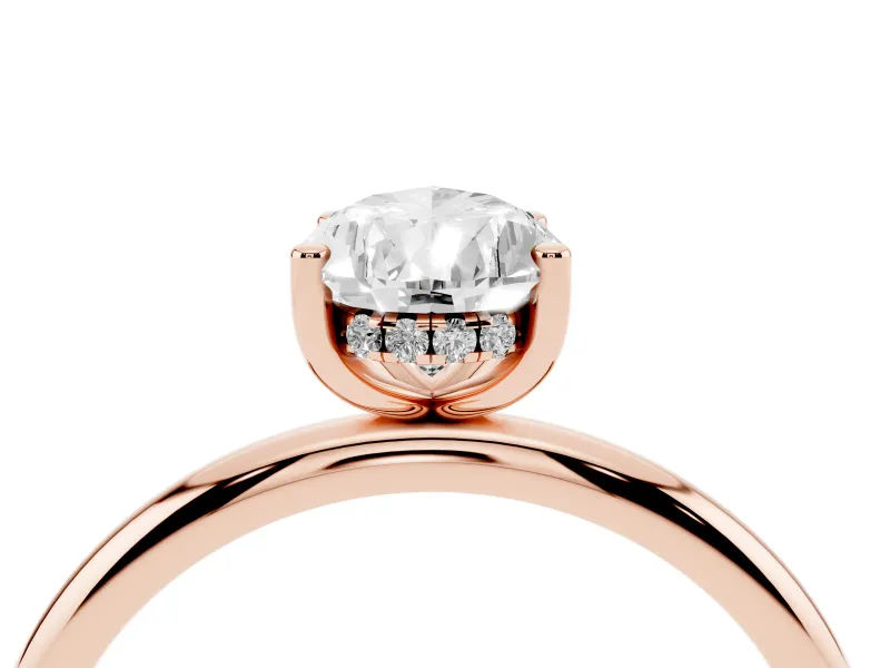 Pear-Shaped Micro-Prong Hidden Halo Engagement Ring Setting | Plain Band | Rose Gold