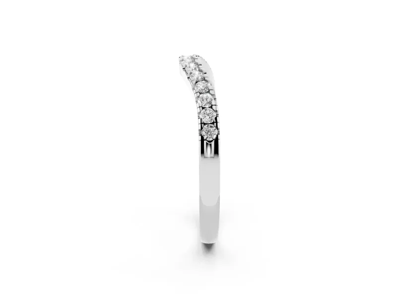 Round Diamond Curved Pavé Wedding Band Set in Silver for Stacking