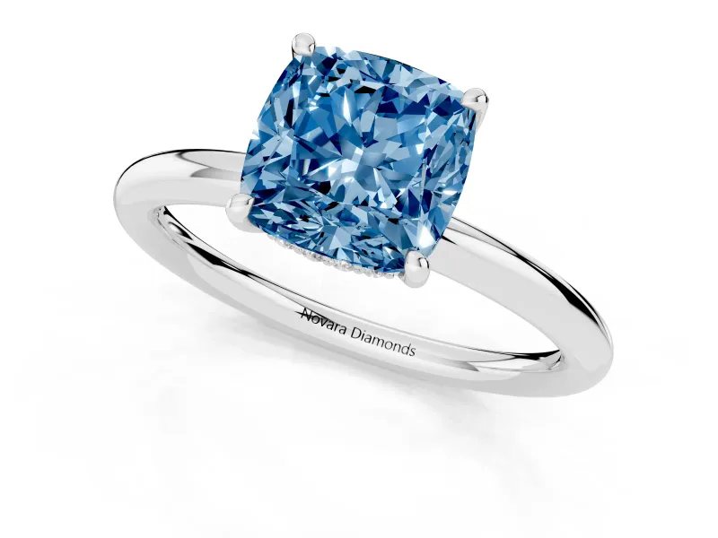 Cushion Cut Hidden Halo Ring Setting for a Fancy Blue Lab-Grown Diamond | Platinum