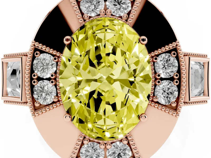 Oval Milgrain Sectioned Halo Engagement Ring Setting for a Fancy Yellow Lab-Grown Diamond | Rose Gold